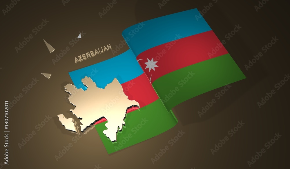 Fototapeta premium Azerbaijan Map and Flag 3d Illustration 2