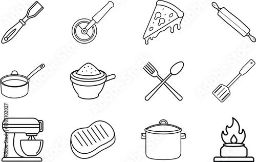 Cooking Utensils, Pizza Tools, Kitchenware, Baking Supplies, Food Icons