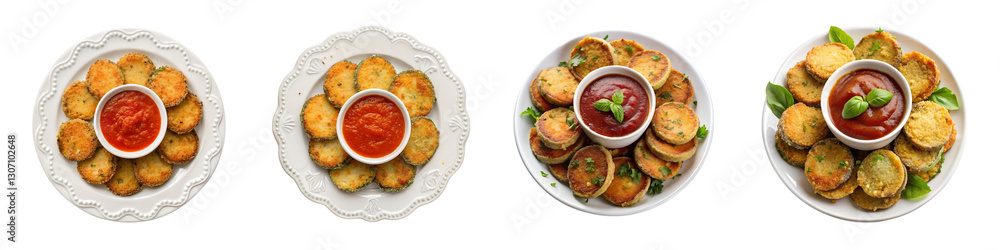 Crispy golden eggplant with vibrant red marinara sauce isolated on a transparent background. Crispy golden eggplant with vibrant red marinara sauce isolated on a transparent background.