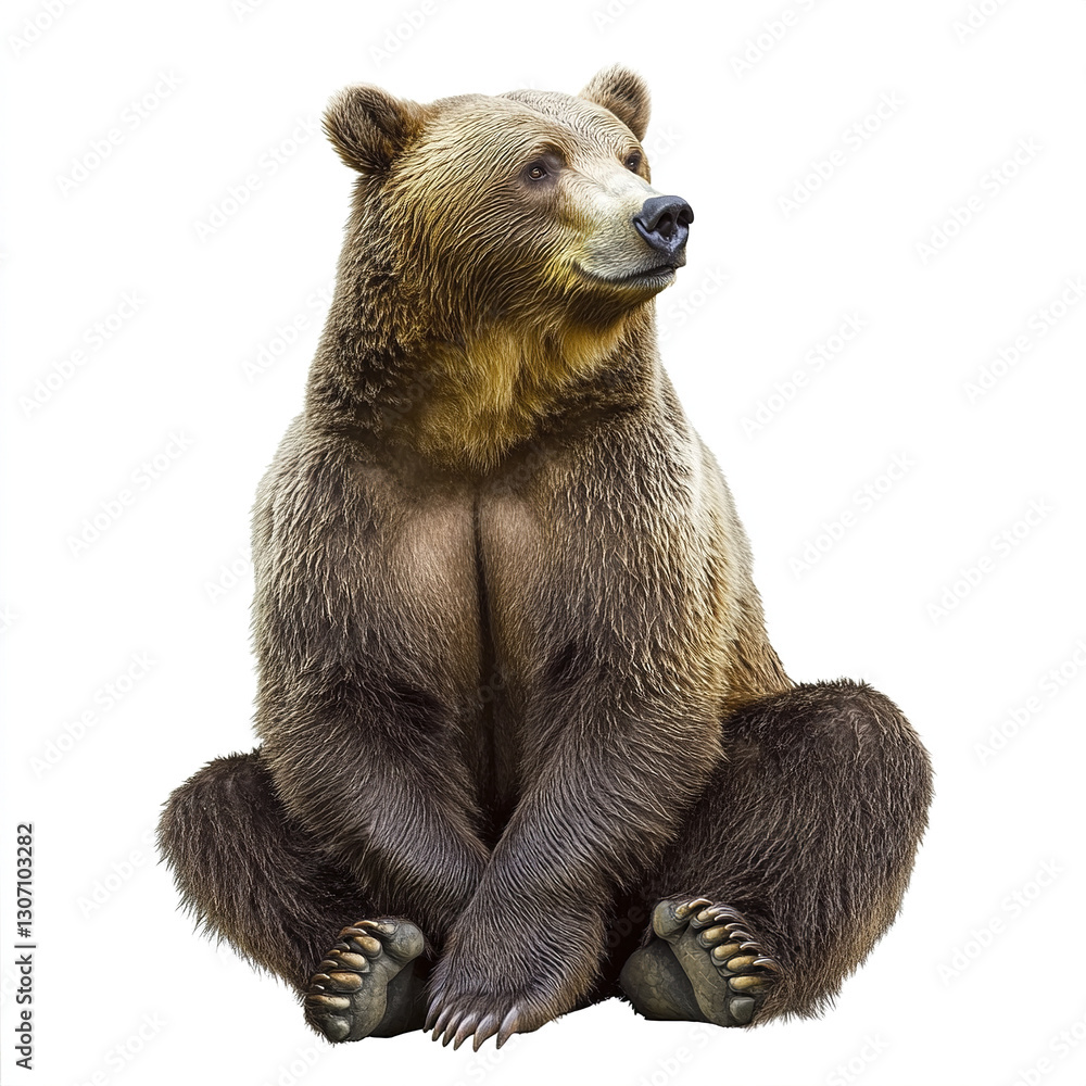 Obraz premium bear sits on white background, looking thoughtful