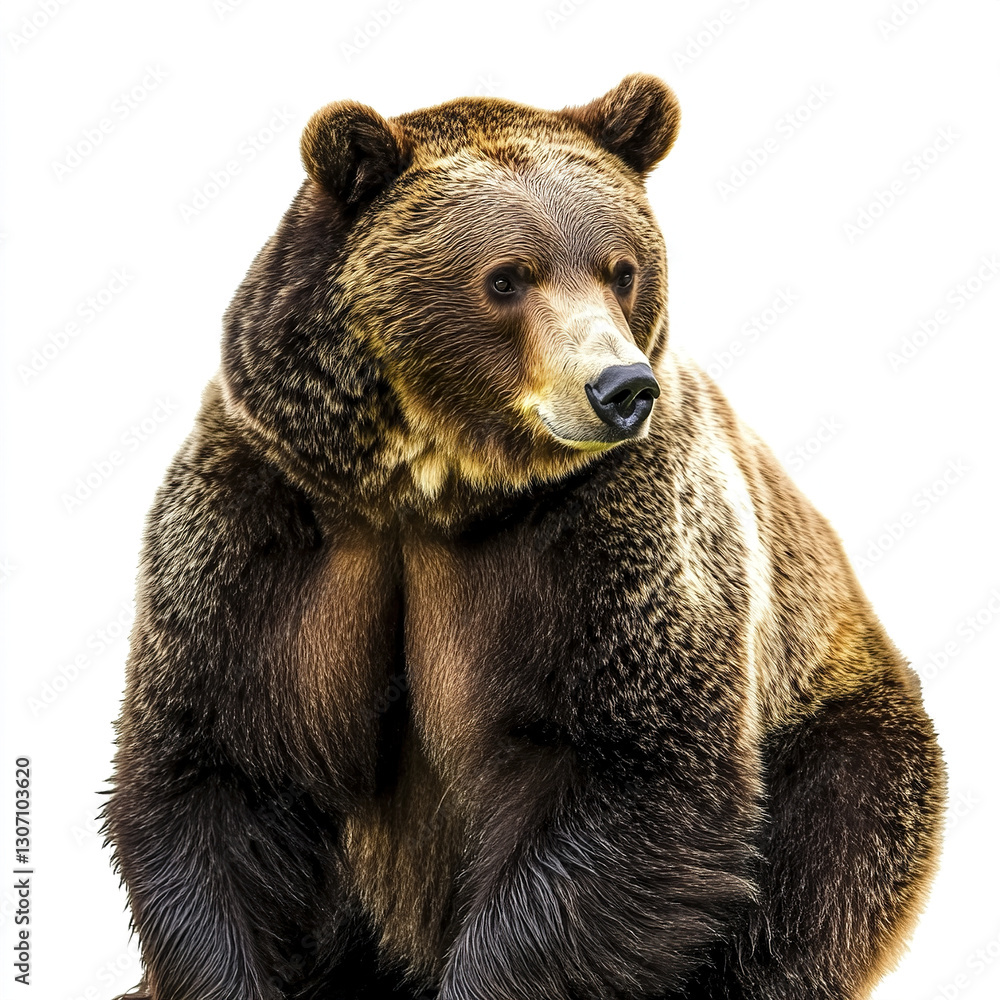 Obraz premium majestic brown bear sits against white background