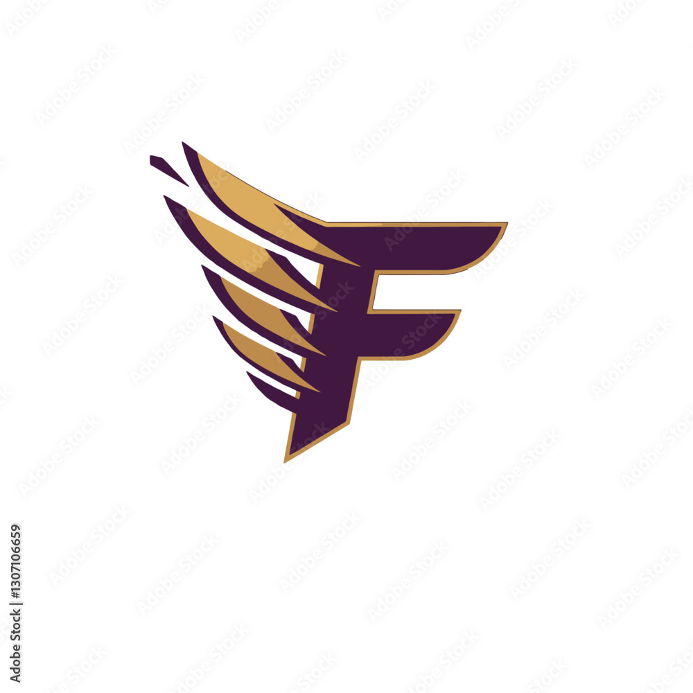 Golden and Purple Winged F Emblem on White Background Golden and Purple Winged F Emblem on White Background