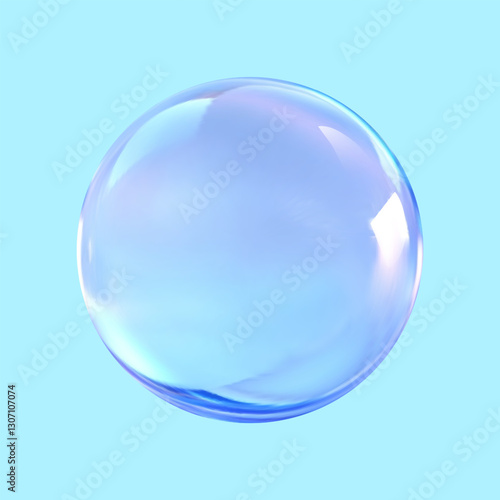 Realistic glossy glass ball.Abstract 3D light bubble with glare.Geometric abstract shape.