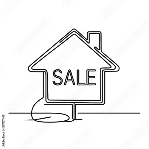 Real estate icon in the shape of a house with the words For Sale,  real estate sale concept