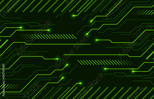 Abstract green neon technology background with circuit board lines. Futuristic computer chip vector design