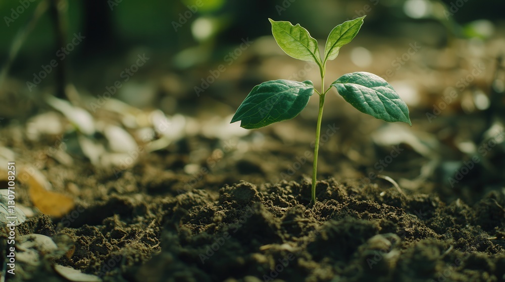 A green sprout rising through fertile soil, representing the vitality of nature and the promise of renewal, growth A green sprout rising through fertile soil, representing the vitality of nature and the promise of renewal, growth