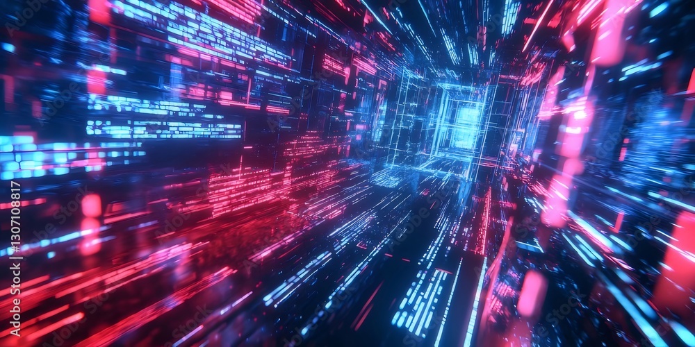 Digital data stream tunnel, glowing, abstract, tech background, website design Digital data stream tunnel, glowing, abstract, tech background, website design