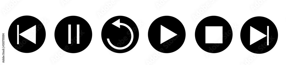 Previous, pause, next track, replay, play icon. video
Previous, pause, next track, replay, play icon. video