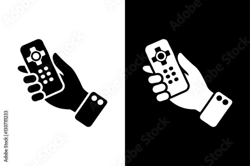 Stylized Hand Holding Remote Icon Elegant Black and White Silhouette Design.