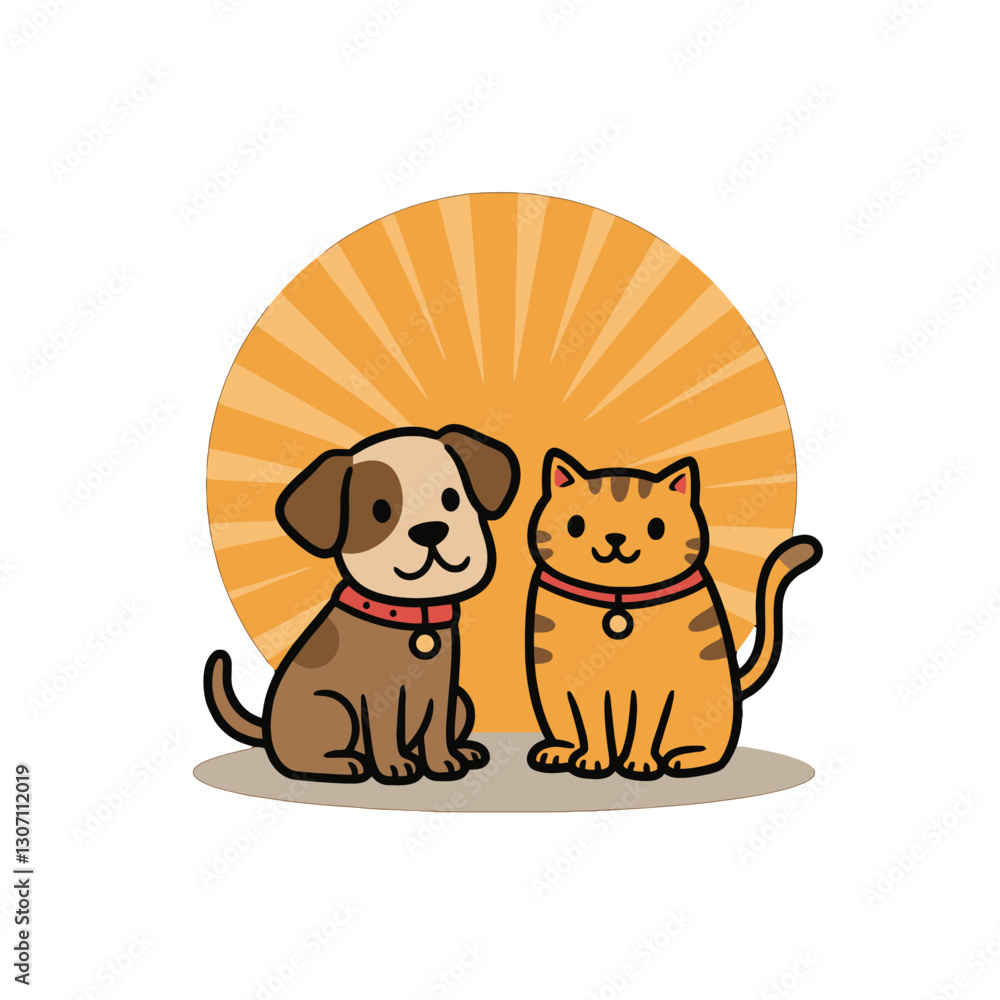 Obraz premium Cute Dog and Cat Illustration
