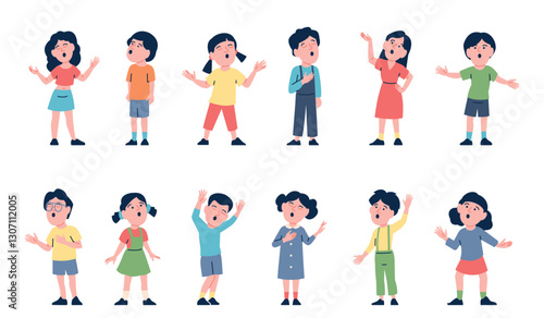 Wallpaper Mural Children singers. Kids choir, flat toddlers on sing lesson. Music performance little actors, vocal show. Isolated talented students recent vector set Torontodigital.ca