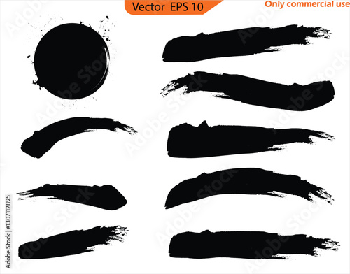 Set of grunge ink splashes. Black ink line, grunge brush strokes, ink paint set, EPS 10. clip art, Paint splatter Paint stroke. Only commercial use	
