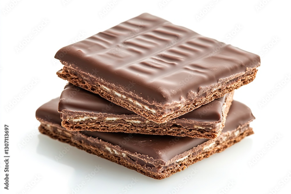 Chocolate-covered wafer biscuits stacked neatly isolated on white background Chocolate-covered wafer biscuits stacked neatly isolated on white background