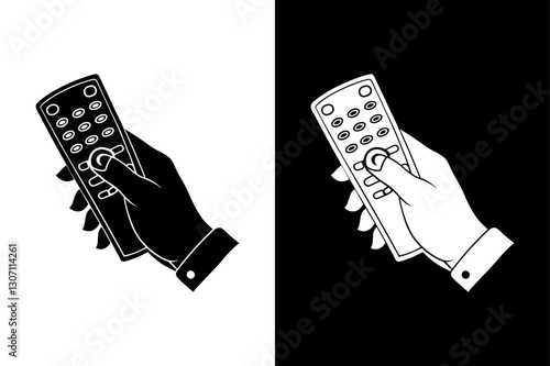 Simple Remote Control in Hand Icon High-Quality Black and White Silhouette Vector.