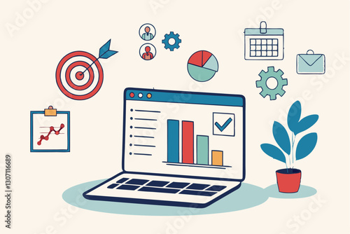 Project management, planning for software development, resources and budget planning, project schedule diagram, gantt chart for work deadline concept, computer laptop with project management software.
