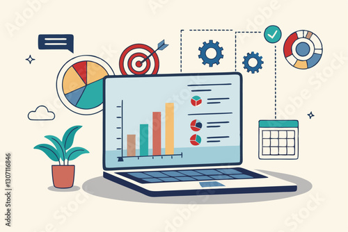 Project management, planning for software development, resources and budget planning, project schedule diagram, gantt chart for work deadline concept, computer laptop with project management software.