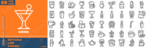 Drink Line Editable Icons set