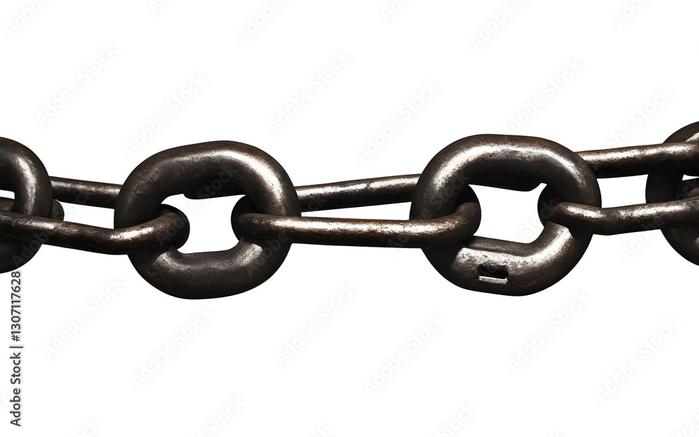 Fototapeta premium A thick iron chain with a broken link representing liberation and freedom, isolated on a empty plain background