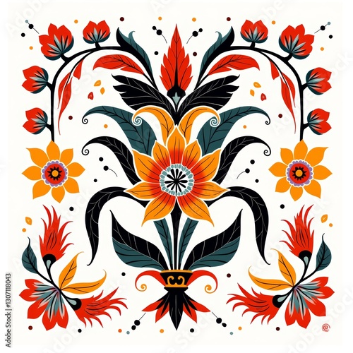 Folk folkloric floral illustration in traditional style. photo