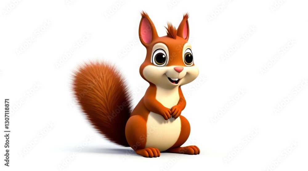 Adorable cartoon squirrel with a fluffy tail, standing cheerfully Adorable cartoon squirrel with a fluffy tail, standing cheerfully