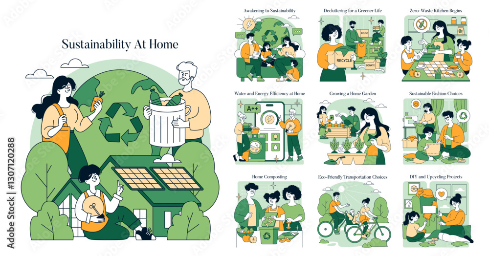 Fototapeta premium Sustainability At Home. Flat Vector Illustration