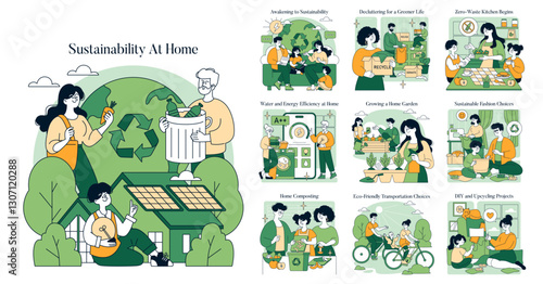 Sustainability At Home. Flat Vector Illustration