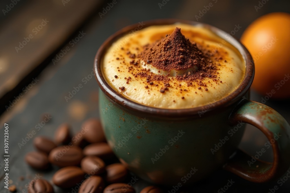 Close-up of lion's mane mushroom coffee blend in a rustic mug, vitality, gourmet Close-up of lion's mane mushroom coffee blend in a rustic mug, vitality, gourmet
