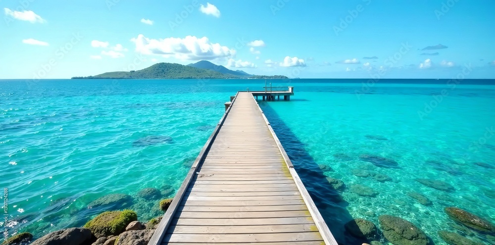 Scenic view of a picturesque jetty surrounded by crystal clear blue waters, water, turquoise Scenic view of a picturesque jetty surrounded by crystal clear blue waters, water, turquoise
