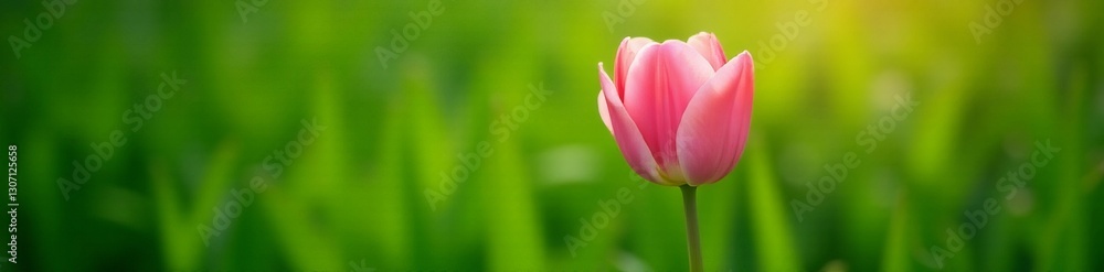 Single pink tulip flower in full bloom against lush green backdrop, beautiful blooms, fresh Single pink tulip flower in full bloom against lush green backdrop, beautiful blooms, fresh