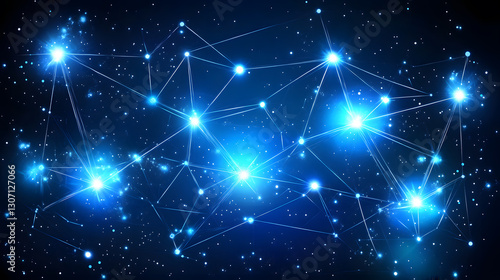 Futuristic blue network of stars connected by lines, evoking a sense of the cosmos and technology.