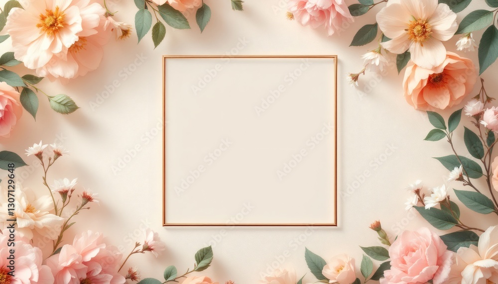 Floral Frame with Peach Roses and Blank Square for Message Floral Frame with Peach Roses and Blank Square for Message