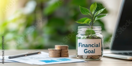 Financial goal investment milestones. A jar labeled 