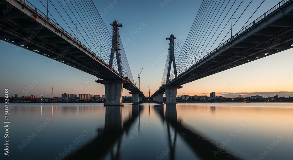 Obraz premium Cablestayed Bridge Under Construction - Progress and Future - Infrastructure and Urban Development Media