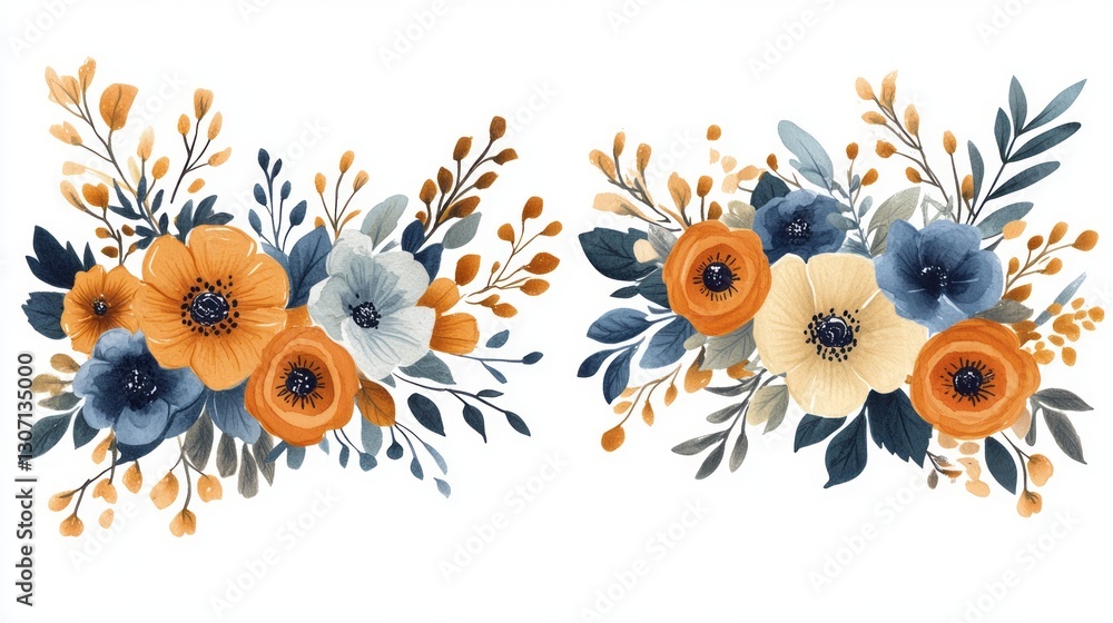 Hand drawn floral sticker borders - design template. Hand drawn floral sticker borders - design template.