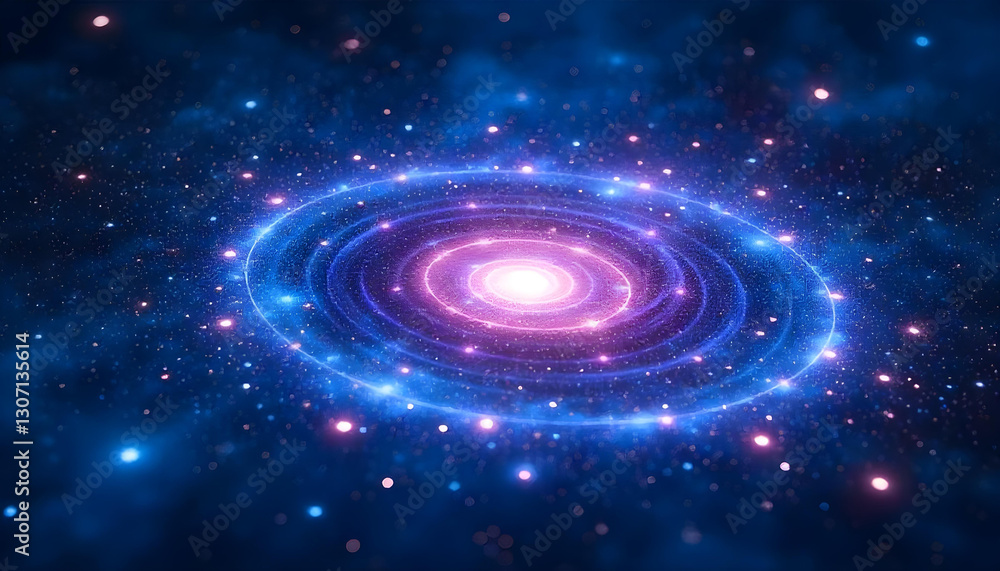 A cosmic-inspired galaxy circle scatter design with deep blue, purple, and white star-like dots creating a celestial effect A cosmic-inspired galaxy circle scatter design with deep blue, purple, and white star-like dots creating a celestial effect