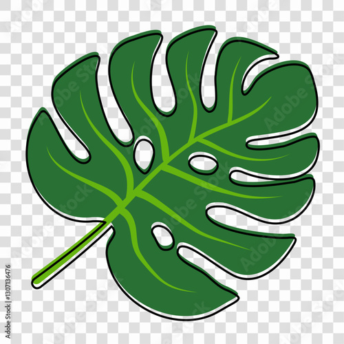 green monstera leaf with black outline clip art preview