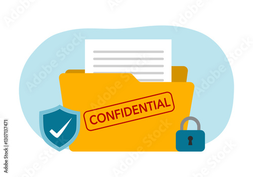 Confidential document, privacy protection or secret secured lock, safety or security to archive file or document, accessibility control concept, businessman lock document file folder with padlock