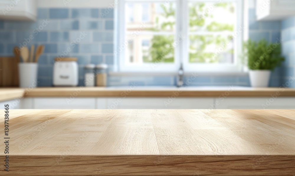 Wooden Kitchen Countertop in Bright Modern Interior for Product Placement Wooden Kitchen Countertop in Bright Modern Interior for Product Placement