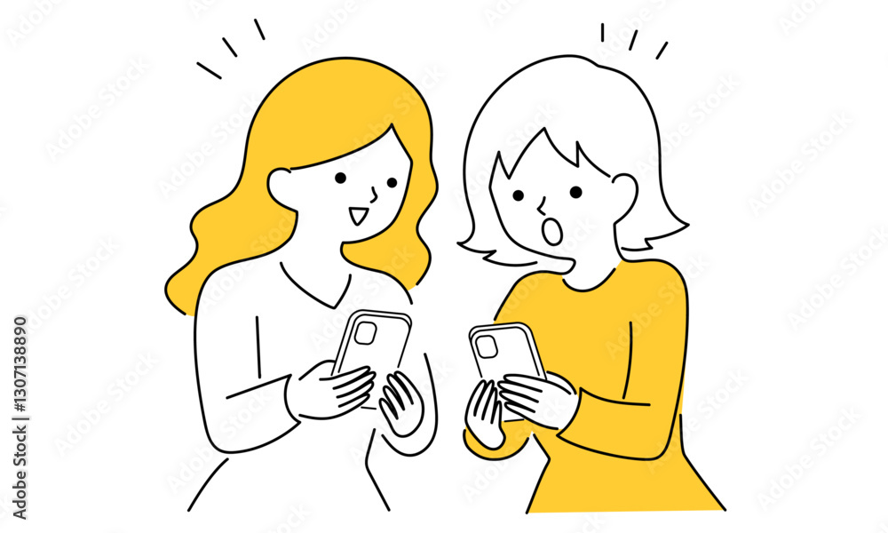Two women showing each other their smartphones Two women showing each other their smartphones