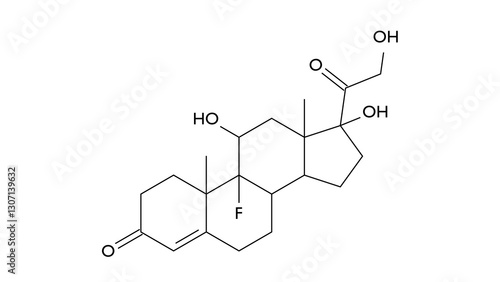 fludrocortisone molecule, structural chemical formula, ball-and-stick model, isolated image antihypotensive agents photo