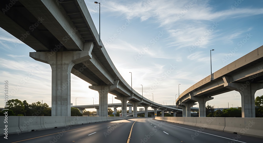 Concrete highway overpass view - transportation infrastructure - urban planning visuals Concrete highway overpass view - transportation infrastructure - urban planning visuals
