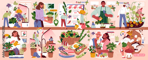 Mini Farms. Flat Vector Illustration