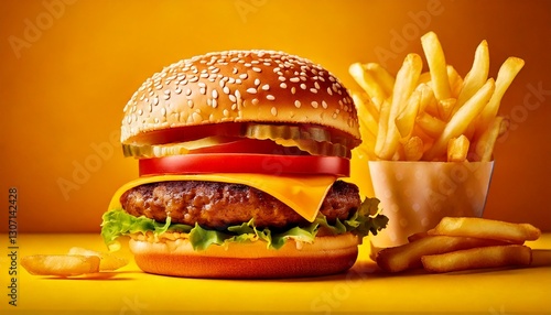 Obraz na płótnie hamburger on color background w salonie