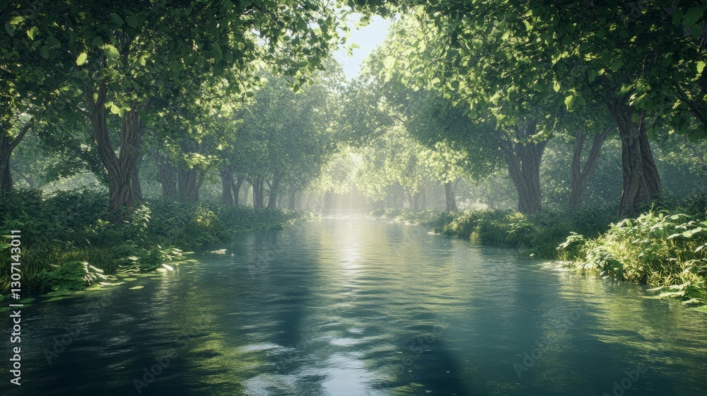 A tranquil river flowing through a dense forest, reflections of lush green trees on the water, soft sunlight filtering through the leaves, peaceful and serene, ultra-realistic, 4K. A tranquil river flowing through a dense forest, reflections of lush green trees on the water, soft sunlight filtering through the leaves, peaceful and serene, ultra-realistic, 4K.