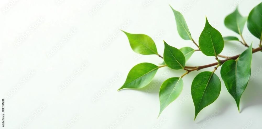 Leafy branches of Carissa carandas against a plain white surface, branch, nature Leafy branches of Carissa carandas against a plain white surface, branch, nature
