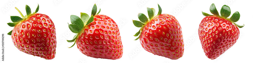 Four fresh strawberries with green leaves isolated on transparency background Four fresh strawberries with green leaves isolated on transparency background