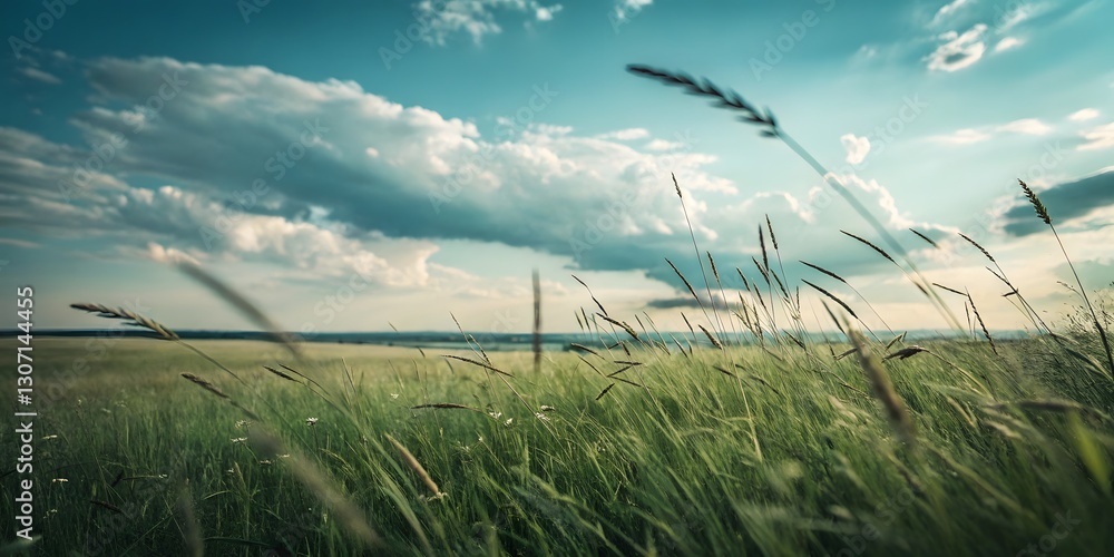 Obraz premium blurry field blue cloudy sky
