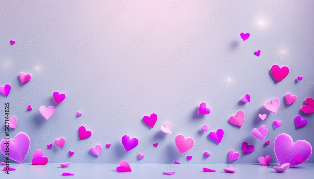 Scattered Hearts Decoration on Pale Blue Surface for Valentine's Day Scattered Hearts Decoration on Pale Blue Surface for Valentine's Day