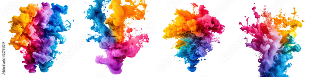 Fototapeta premium Vibrant and dynamic abstract paint splashes powder explosions and ink bursts creating a colorful textured and visually striking digital art background The image showcases a modern creative