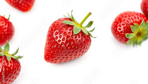 Single ripe strawberry isolated on white background, still life, bright